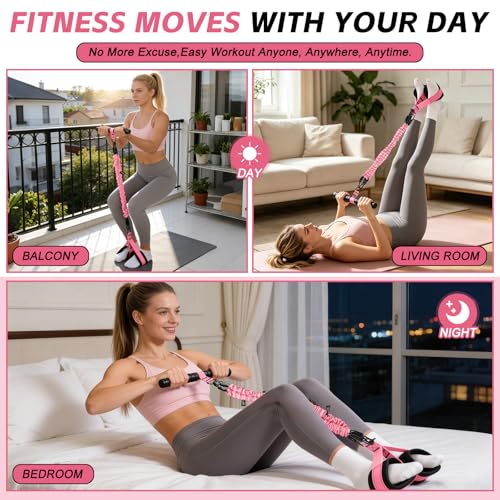 FormiPow Pedal Resistance Bands with Handles, 3 Adjustable Tube Bands (30-90 lbs) Exercise Equipment with Soft Foam Foot Pedal, Exercise Bands for Sit-Up, Core, Arm & Leg Workout (Pink) by FormiPow - Image 6