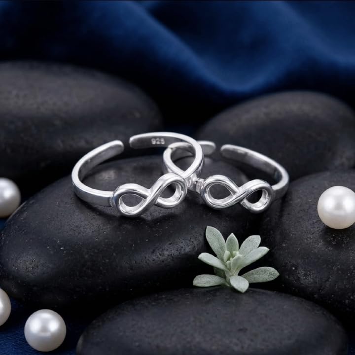Image of NEMICHAND JEWELS Pure 925 Sterling Silver Infinity (Leg Finger Rings) Chandi Bichiya Toe Rings For Women