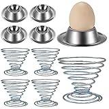  Hueveras Acero inoxidable, DBAILY 10pcs Huevo Taza Titular Conjunto Metal Vaso para Huevos de Gallina Conjunto Bandeja de Huevo para Suave Hervida Utensilios de Cocina (Plata)