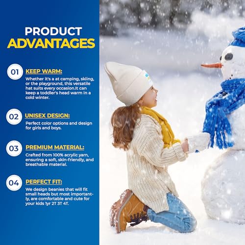 Toddler Beanies for Girls & Boys | Winter Hats for Kids & Babies | Knitted Hats for Kids - Girls & Boys 1y - 4T | Adjustable Cute, Unique Design | Premium Material (Dover White)3
