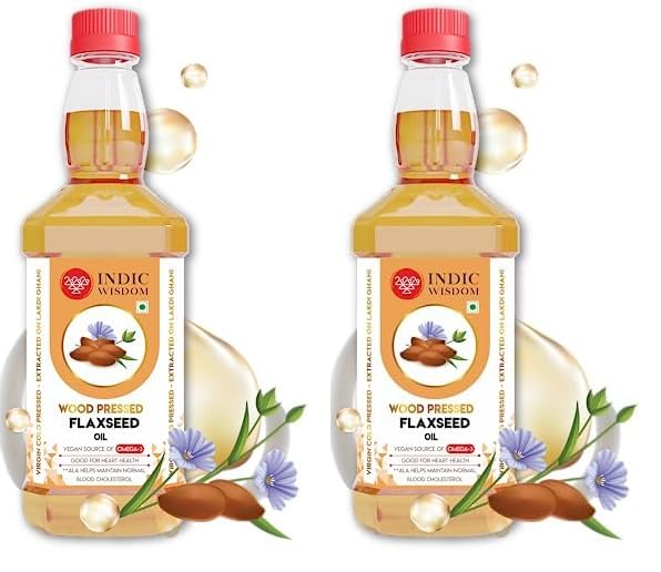 IndicWisdom Wood Pressed Flaxseed Oil 500 ml (Cold Pressed Flaxseed Oil - Extracted on Wooden Churner) (Pack of 2)