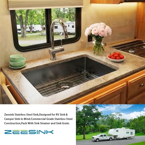 Zeesink 27 inch RV Kitchen Sink,7 inch Depth Black Undermount Kitchen Sink,Single Bowl 16 Gauge Stainless Steel Kitchen Sinks for RV/Caravans/Campervans (Black, 27 X 16 inch) by Zeesink - Image 3