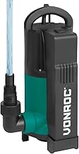 VONROC Submersible Pump with Integrated Float [750 W] - Dirty Water Pump for Basement, Pool, Garden Pond - Flat Suction Max Height [7.5 m] - 1400 l/h for Clean and Dirty Water