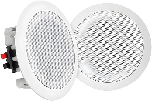 Pyle Système de Haut Parleur Plafond Bluetooth 20 cm-250 Watt - Enceinte Plafond/Murale -Système Stéréo 2 Voies - Blanc- Enceinte Bluetooth