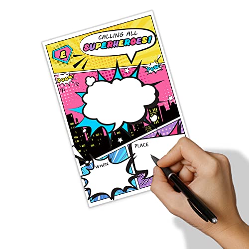 Girl Superhero Invitation, Girl Superhero Comic Birthday Invite, Girl Superhero Birthday Invitation, Superhero Party, Comic Girl(20 Set With Envelopes ) #TOP2