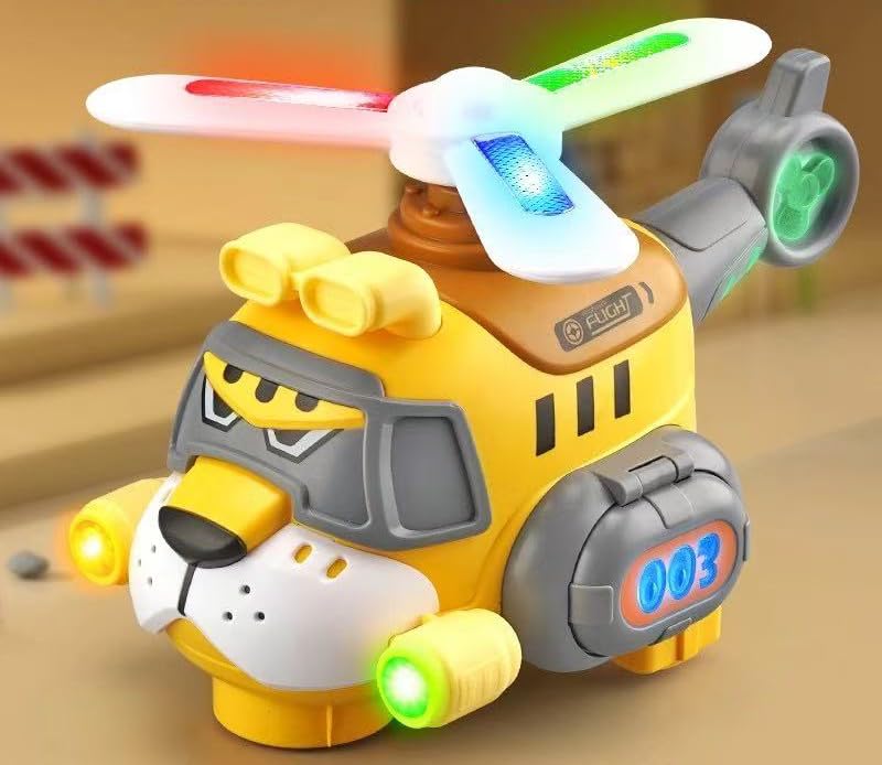 Electric Kids Helicopter Toy with LED Lights & Sounds, Auto Bump & Go Action, 360° Spinning Rotor - Image 2