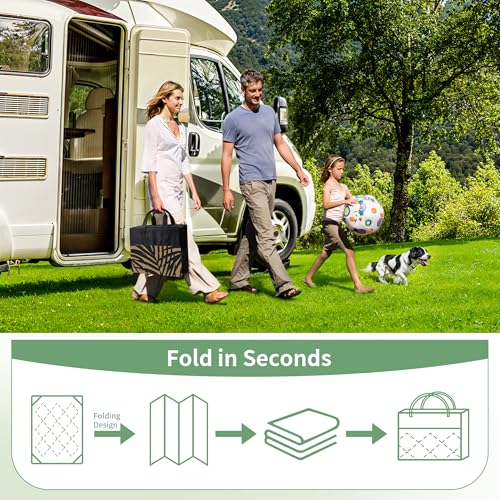 GENIMO Outdoor Rug 8' x 10' Waterproof for Patio Clearance, Reversible Plastic Straw Camping Carpet, Lightweight Mats for Rv, Backyard, Deck, Porch, Picnic, Beach, Balcony, Pitch Black & Brown by GENIMO - Used condition - Image 7