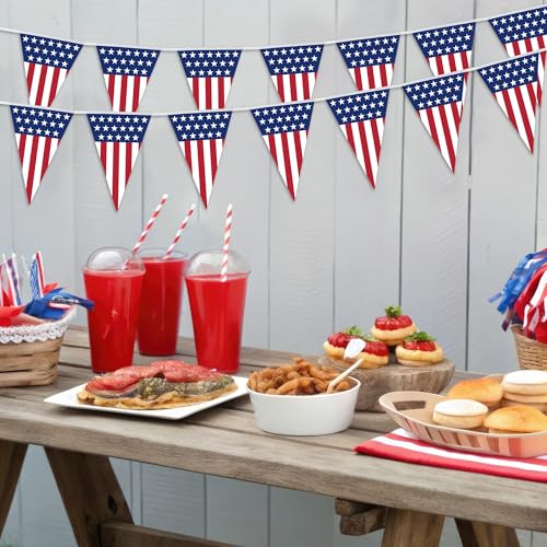 Image of 100FT 4th of July Decorations, 60Pcs Pennant Fourth of July Banner, 7.8 x 11.8 Inches Fourth of July American Flags for Outside 4th of July Accessories Independence Day Patriotic Party Parade Decor