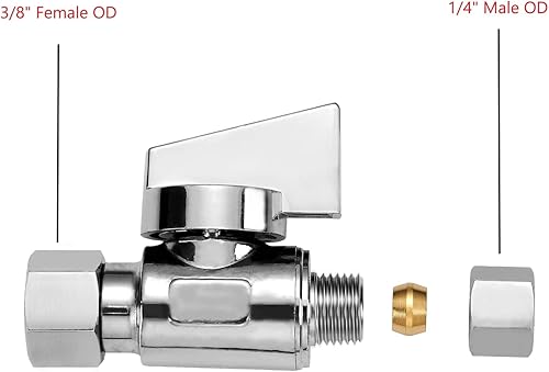 Miniatura 3 de Paquete de 2 válvulas giratorias de latón cromado sin plomo de 38 pulgadas hembra de compresión de 14 de pulgada macho de un cuarto de vuelta de