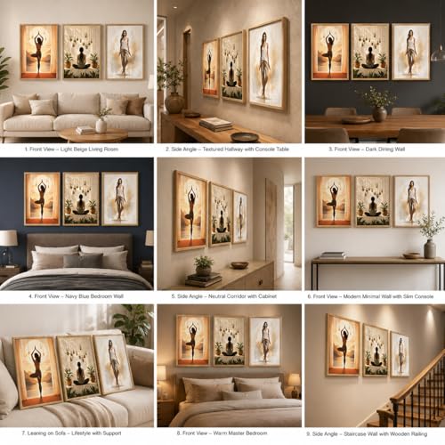 Image of Livin'luxe Set of 3 Yoga Meditation Women Wall Paintings for Living Room Bedroom Home Decor with Premium Wooden Color Synthetic Frame (25.5 x 19.5 Inch) NM03-65