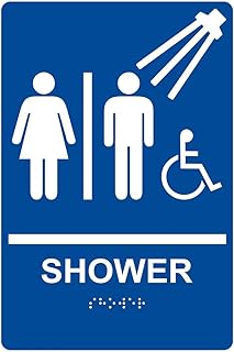 ComplianceSigns.com Shower Sign, ADA-Compliant Braille and Raised Letters, 9x6 in. Blue Acrylic Plastic with Adhesive Mounting Strips for Wayfinding