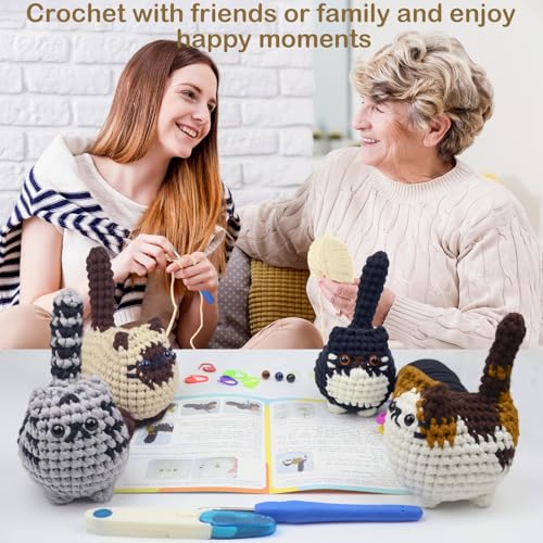 Utook Crochet Kit for Beginners, 4-Pack Crochet Animal Kit,Crochet Kits for Beginners Adults, with Instructional Videos and Paper tutorials, Handmade Crafts, Holiday Gifts (Cat Family) - Image 5