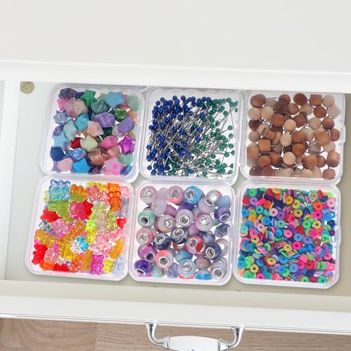Image of 90 Pcs 3 x 3 x 1 Inch Clear Plastic Bead Storage Containers Box Small Plastic Boxes with Hinged Lids Clear Bead Organizer Box Mini Square Arts Crafts Storage Organizers for Beads and Small Craft Items