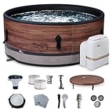 MSpa 6-Person Inflatable Hot Tub, Duet Round Bubble Massage Spa for Outdoor Use, Woodgrain - Portable Spa Machine with Accessories for Home and Personal Relaxation