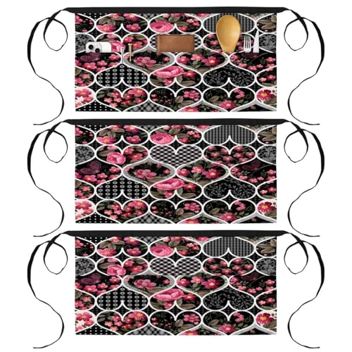 Tablier court de chef lot de 3 avec 3 poches pour cuisine et bistrot multicolore