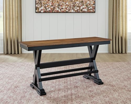 Image of Signature Design by Ashley Counter Height Dining Bench, 48 inch, Brown & Black | Mango veneer and MDF substrate seat, Solid wood frame, Kitchen island seating, Modern farmhouse style, Wildenauer Series