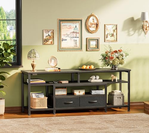 Huuger TV Stand for 55 60 Inch TV, Entertainment Center with Power Outlets and LED Lights, 54 Inch TV Console for Living Room, Media Console with Drawers and Shelves, Black, 8778BC