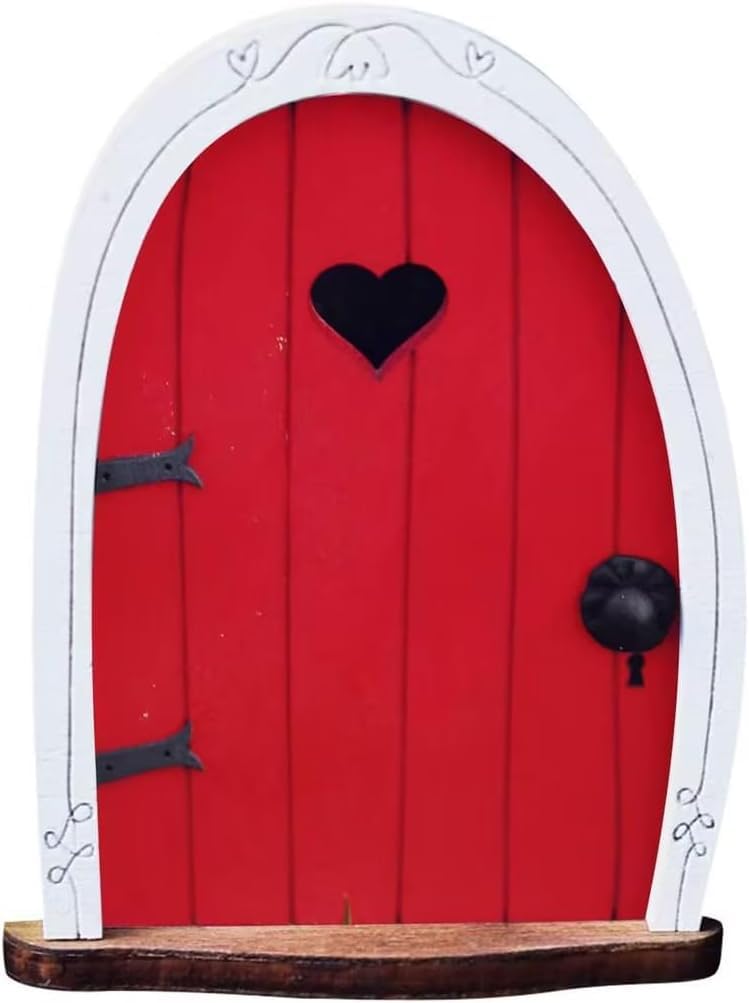 Zhhuoc Red Streak Mini Fairy Garden Door for Tree, 3D Miniature Fairy Door for Fairytale Tiny House Doors, Bonsai Terrarium Micro Landscape Decoration Garden Miniatures Outdoor Decor Accessories