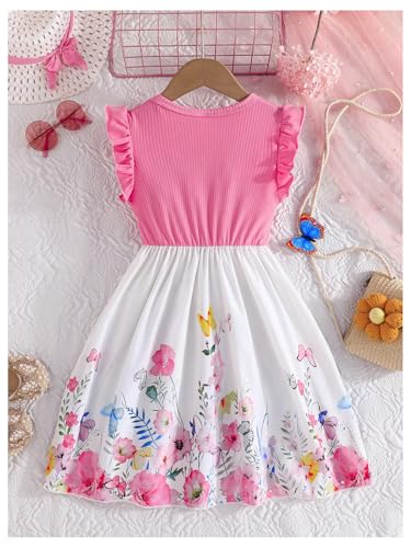 WDIRARA Girl's Floral Print Ruffle Sleeve Dress Color Block Flared A Line Dresses2