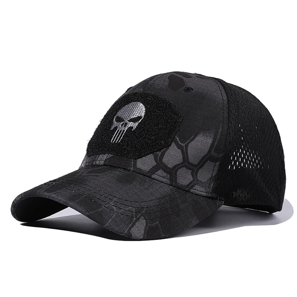 RUINUOSkull Mesh Baseball Cap Trucker Hat Tactical Operator Caps Outdoor Breath Sun Hats