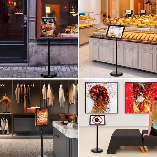 Image of Dyna-Living Sign Stands for Display 8.5 x 11 Inch, 8 Packs Adjustable Sign Holder Stands, Pedestal Sign Holder with Heavy Duty Base for Sign Standing Display, 360 Rotation Floor Standing Sign Holder