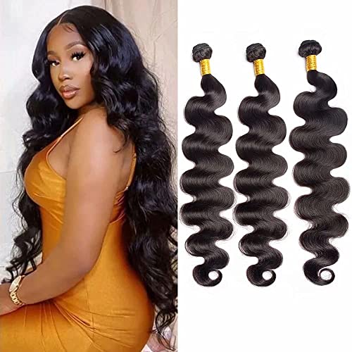 Maxine 10A Virgin Brazilian Body Wave Hair Weave 3 Bundles 100% Unprocessed Body Wave Wavy Long Human Hair Extensions 100g/bundle Natural Color 3Pcs (30 32 34 inches)