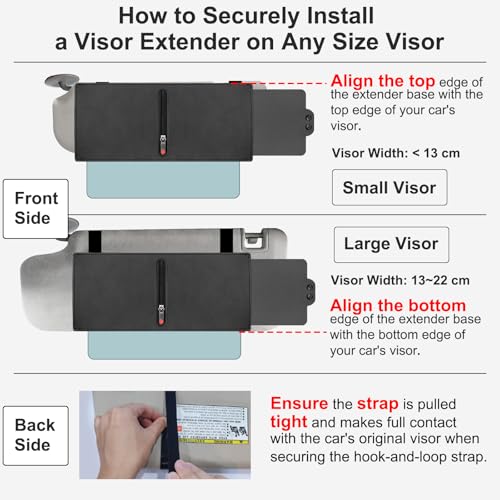 Image of Veharvim Sun Visor Extender for Car (Zipper Slider& Prevents Fingerprints, UV400, PC Lens), Visor Extender Attachment for Car Visor, Anti-Glare for Safe Driving (Driver Side)