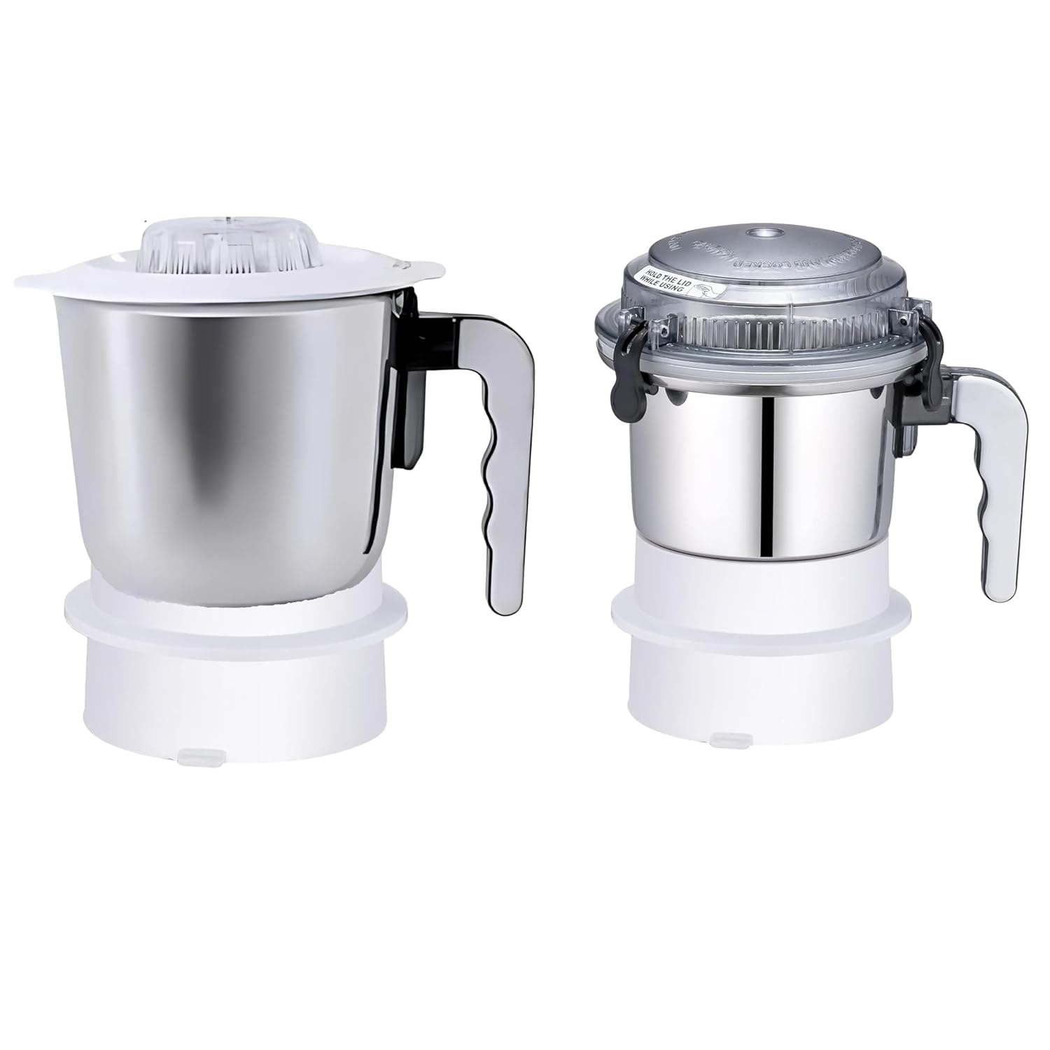 Kaus Kitchen - Sujata Mixer Grinder Compatible Combo Attachments - 1000ML Medium Grinder + 400ML Chutney Attachment (W/Lid Locks - 2024 Model) - For Sujata 900W Mixi - 2 Attachments Total, Silver