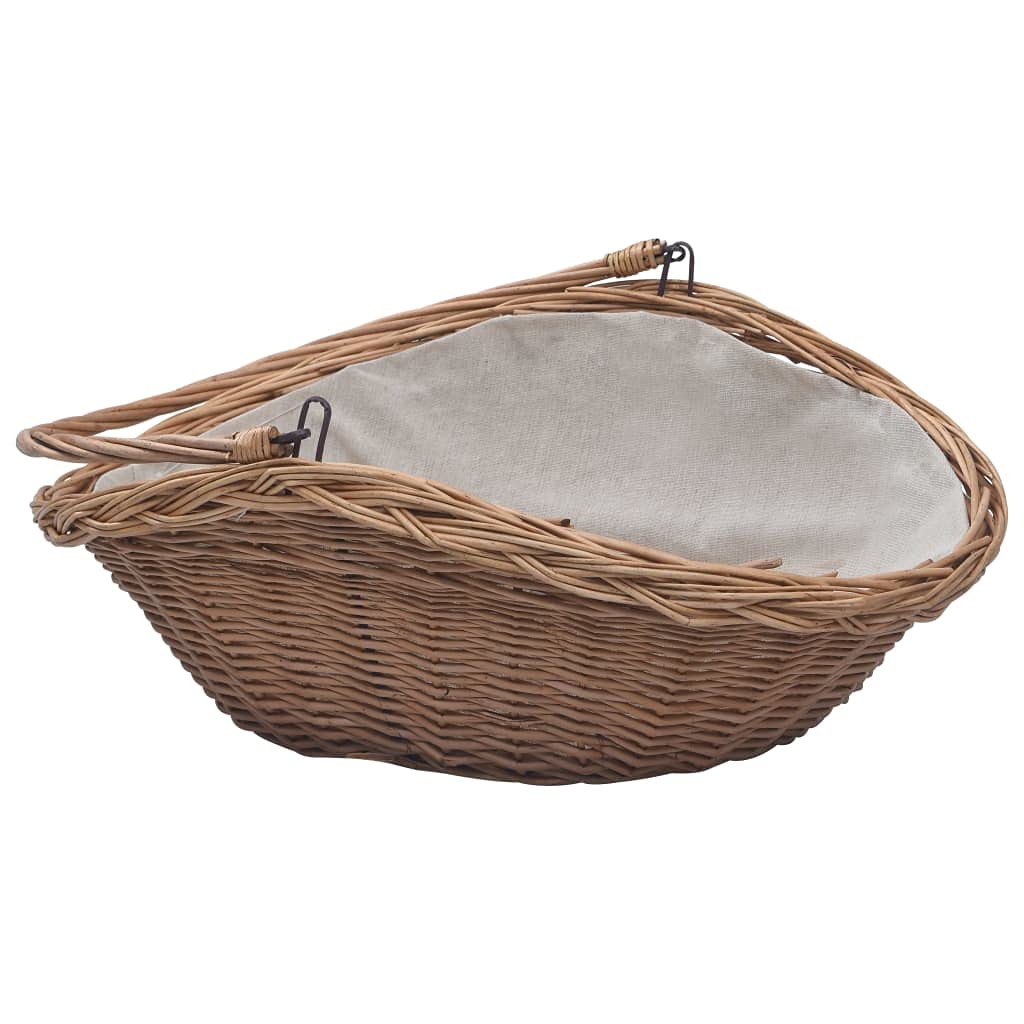 Brennholzkorb aus Weide mit Tragegriff 57 x 46,5 x 52 cm Braun Holzkorb Stapelhilfe für Kamin Ofen Terrasse Garten Schuppen Ordnung