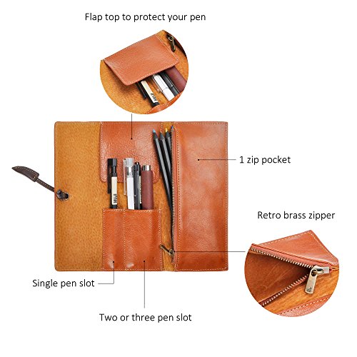 Image of ZLYC Handmade Leather Pencil Case Soft Roll Bag Stationery Gift,Brown