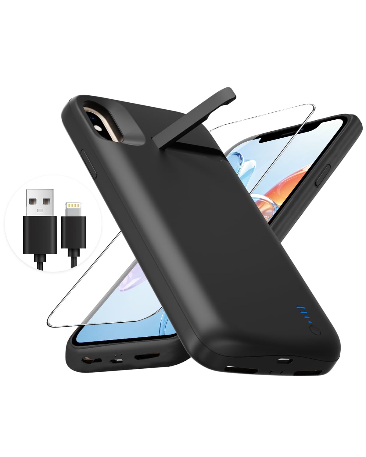 Custodia a batteria per iPhone X/XS 6000 mAh, sottile, ricaricabile, avanzata, con supporto, power bank portatile, per iPhone X/XS, colore nero