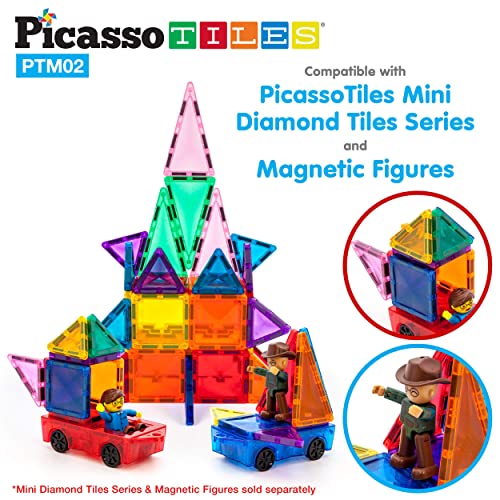 Picassotiles 2Pcs Mini Magnetic Tiles Expansion Car Truck Construction Set, Kids Building Magnet Bricks Stem & Learning Toys, Magnetic Add-Ons,Car Toys, Toddler Preschool 3 Years And Up Boys And Girls #TOP1
