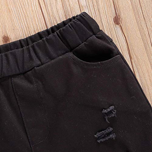 Toddler Kids Baby Girl Bell Bottom Denim Jeans Flare Pants Ripped Leggings Trousers Tie Dye Print Clothes Outfits (Black& Ripped,4-5T)