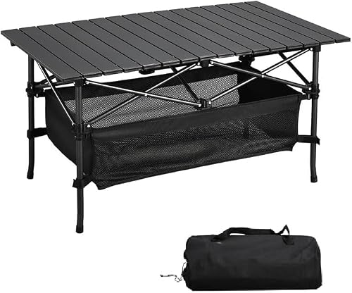 TAPIT Camping Table Portable Folding Camp Table Lightweight Camping Tables Fold Up Aluminum Beach Table for Camping Hiking Backpacking Outdoor Picnic (A Black 95 * 55 * 50cm)