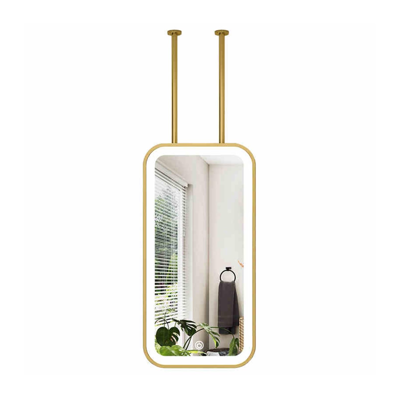 MESOVFCA Hanging Bathroom Vanity Mirror, Rectangular Ceiling with LED Light, 3 Adjustable Colors, Suitable for Entryways, Closets, and Homes(Gold,50x90cm)