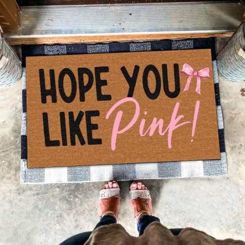 Welcome Mats for Front Door Hope You Like Pink Doormat Anti Slip Watercolor Pink Bow Entrance Mat Rubber Rugs Washable Floor Porch Indoor Outdoor Door Mat for Home Entry,Bathroom,Kitchen Decor 18