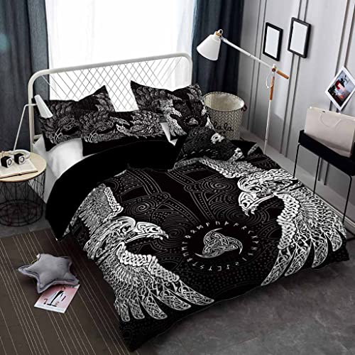 Parure de lit viking corbeau odin housse de couette 220x230 taie d'oreiller