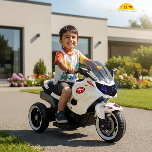 Image of Toyzone Trendy Bike White | Rechargeable Bike 6V | Powered by 6.5 AH Battery | Music Player with Bluetoooth & USB | 6 Month Battery Warranty | Make in India | for Kids 2+ Years