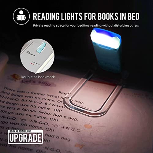 Image of EGWASER Book Reading Light, Portable USB Rechargeable LED Clip on Book Lights for Reading in Bed, 3 Brightness Adjustable Dimmable Bookmark Light for Eye-Protection, Reading Lamp (Blue)