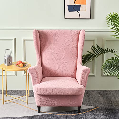 GKXLH Wingback Chair Covers 2 Piece Set - 2 IN 1 Design Armchair Covers Solid Soft Wing Back Chair Cover Stretch Wing Chair Slipcover Furniture Protector for Living Room Bedroom Hotel (Pink) - Image 2