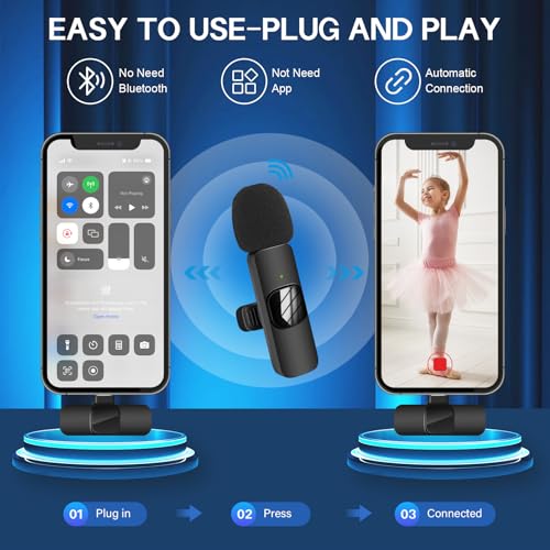 Jsdoin Wireless Microphones Wireless Microphone for iPhone iPad, 2 Mini USB-C Wireless Lavalier Microphone - Image 6
