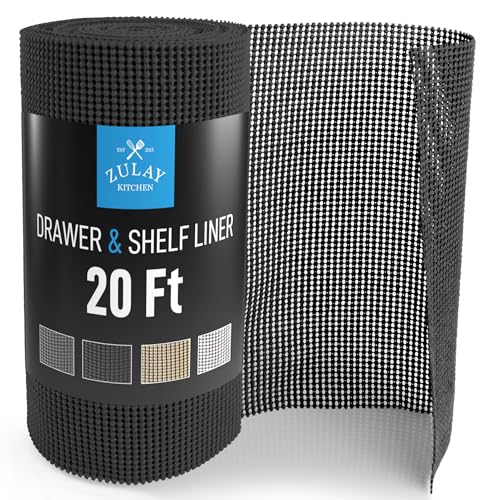Zulay (12 Inch x 20 FT) Drawer & Shelf Liner - Non Adhesive Drawer Liner - Protective Shelf Liner Non Slip for Cabinets, Storage, Kitchen, and Tables (Black)