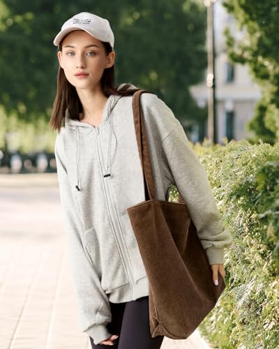 Image of Iioscre Corduroy Tote Bag for Women,Hobo HandBags with Zipper,Large Capacity Casual Shoulder Handbags with Inner Pockets