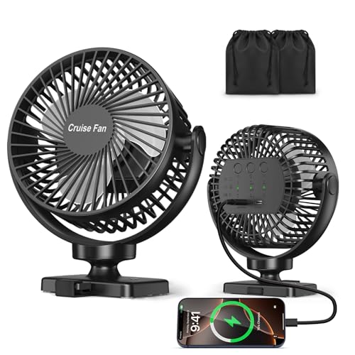 EKCBS 2-Pack Magnetic Golf Cart Fan – 12000mAh Rechargeable Portable Fan with N54 Strong Magnet, 3 Speeds & 720° Adjustable Airflow for Golf Cart, Cruise, Camping, Travel & Outdoor Cooling