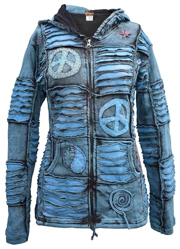 Turquoise Cotton Pixie Hoodie with Slashed Ribs - UK Size 8 for Women