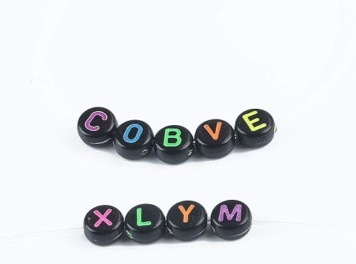 Miniatura 4 de Song Xi 1200 cuentas redondas negras del alfabeto acrílico cuentas de letras coloridas de 0.157 x 0.276 in para pulseras y llaveros de fabricación