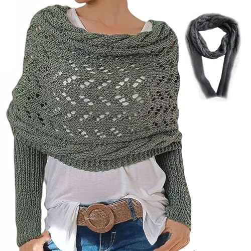 Scarf With Sleeves for Women,Knitted Cable Wrap Shrug Wrap Sweater Women Shawls