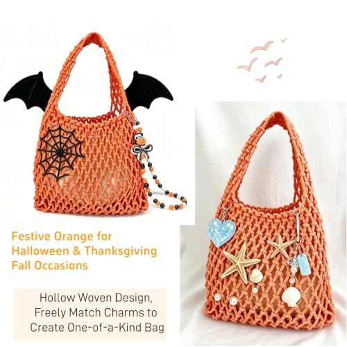 Image of Mini Clutch Handbag Fishing Net Bucket Bag Cotton Rope Crochet Drawstring Woven Beach Bag Small Tote for Women Girls