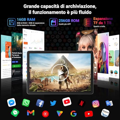 Blackview Tab 16 Pro Tablet 11 Pollici Android 14 24GB RAM+256GB Rom (2TB Tf), 4G Lte + 5G Wifi Gemini Ai, 1920 * 1200 120Hz Display, T606 Octa-Core Cpu, Widevine L1 Penna E Custodia Incluse - 5