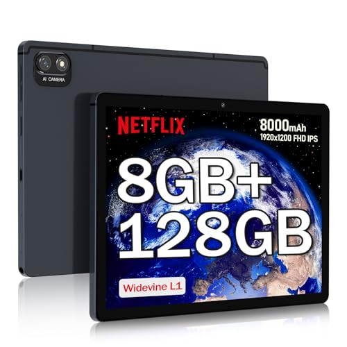 Kinstone Android Tablet 10.1 inch, 8GB+128GB, 8000mAh 2.0GHz Fast Octa-core Gaming, Stable 2.4G+5G WiFi, 1920x1200 FHD IPS, 13MP Camera,Bluetooth 5.0 Type-C, Slim Metal Frame-Silver 2025 Upg